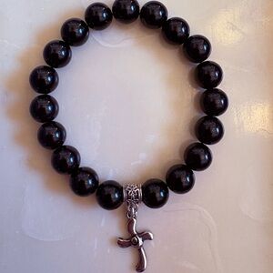 Unshaken – 10MM Black Onyx Cross Bracelet